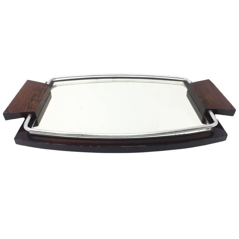 Art Deco Tray in Mirror and Wood, 1925