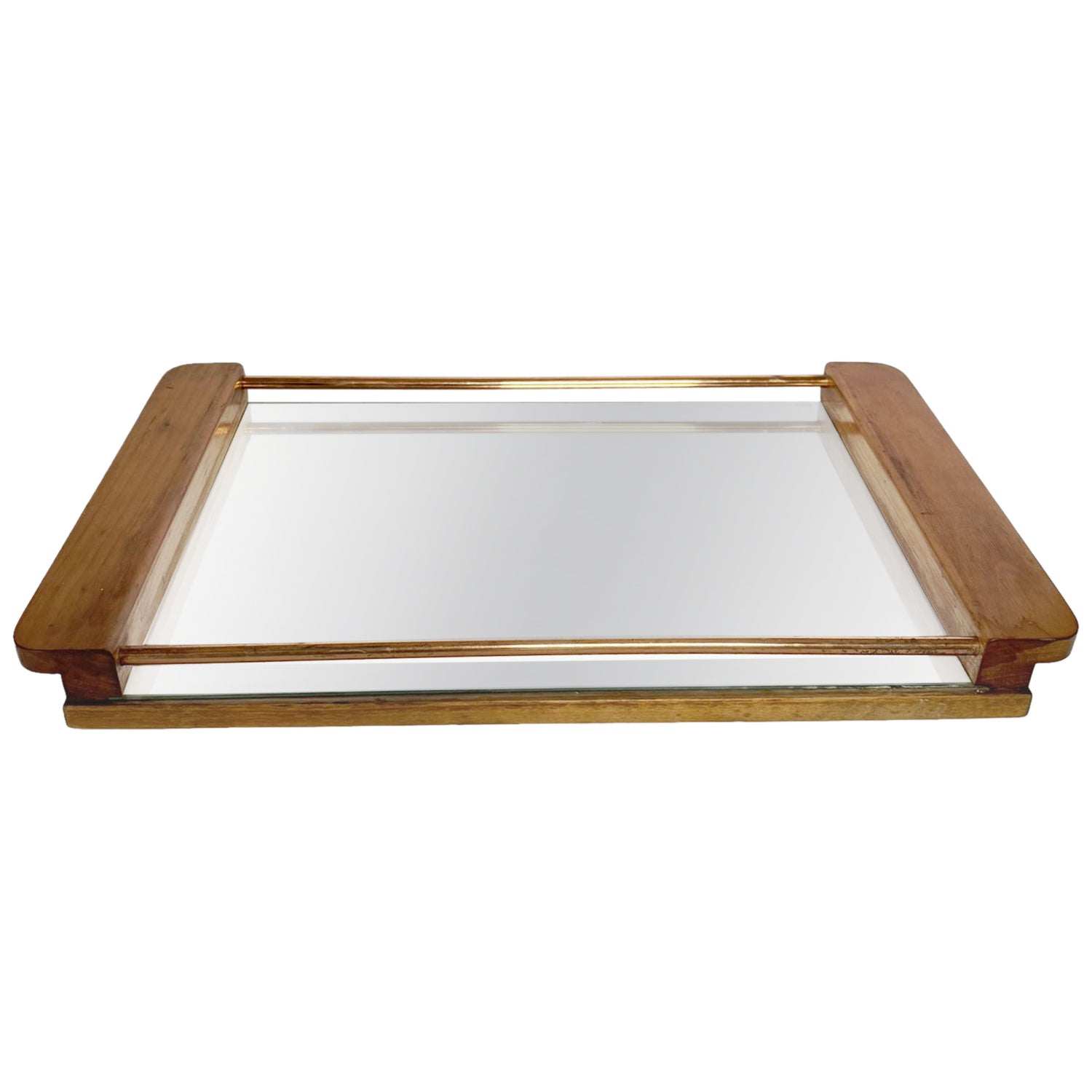 Art Deco tray in wood, copper and mirror, France, 1940