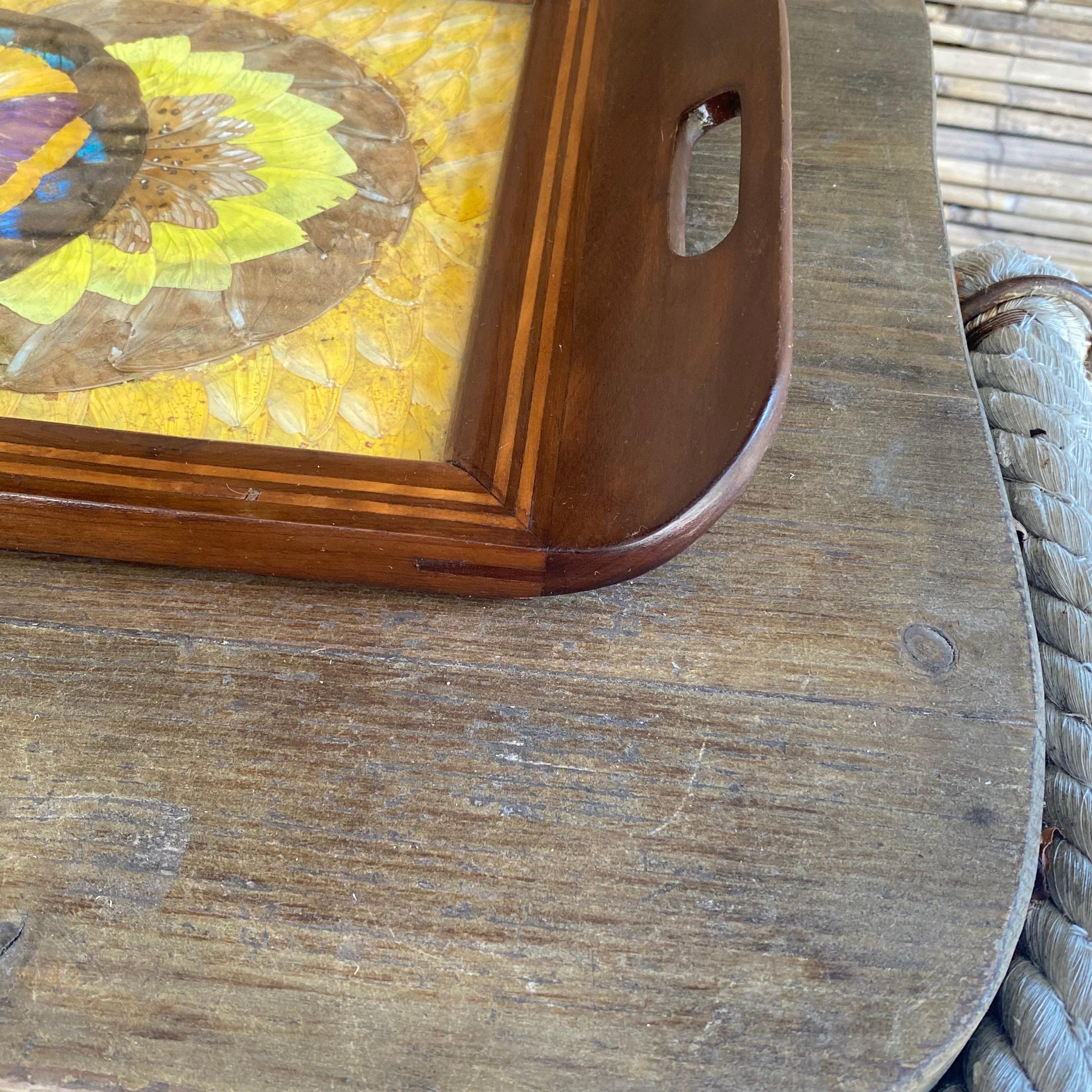 French Art Deco Tray in Wood, with Butterfly Wings Pattern