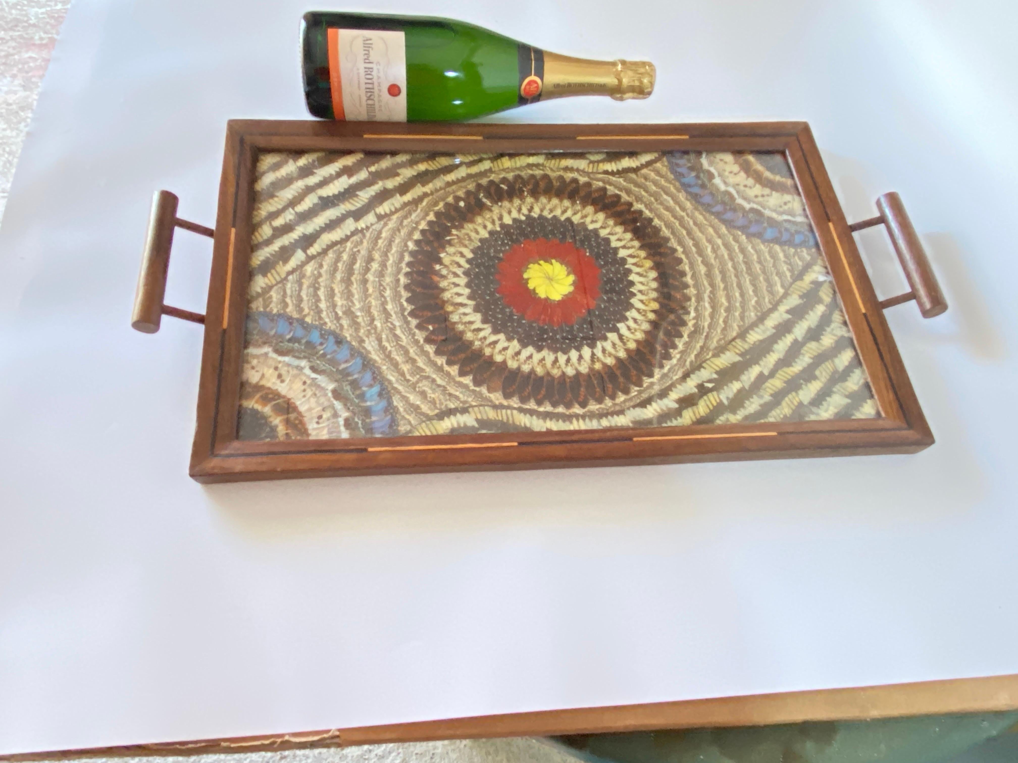 Bandeja Art Decó de Madera, con Dibujo de Alas de Mariposa en venta 3