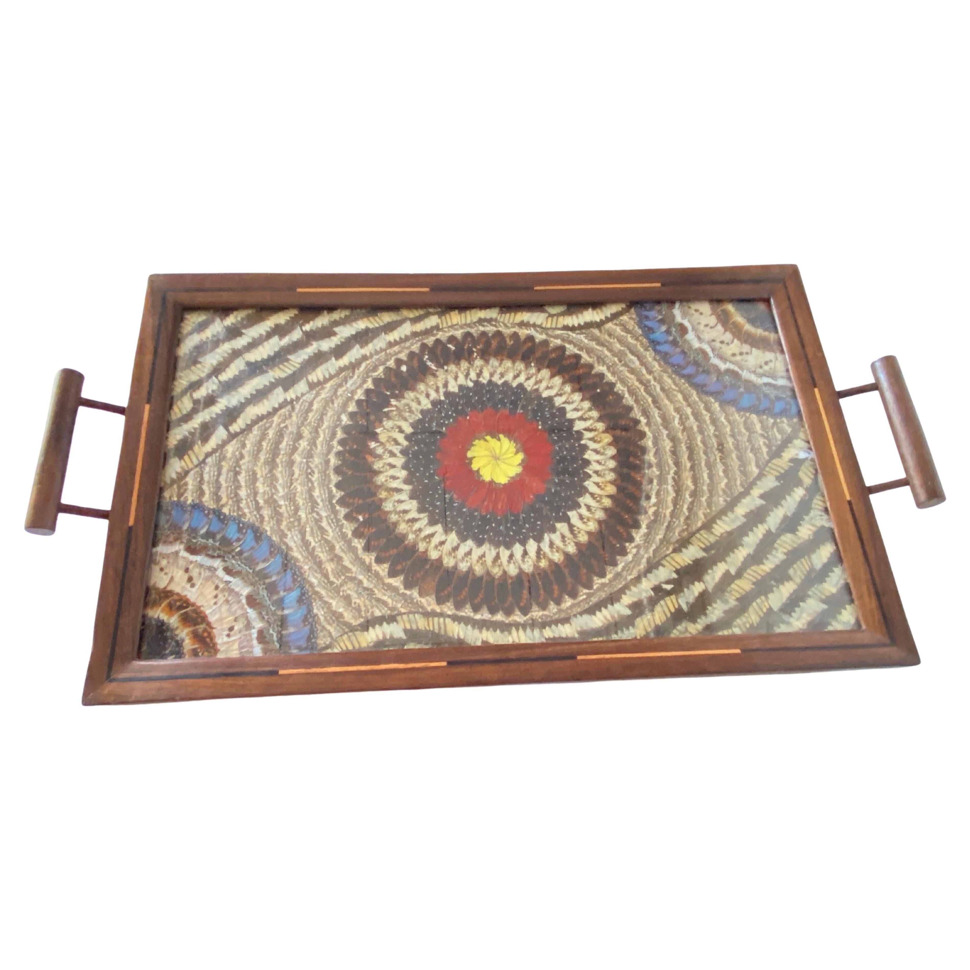 Art Deco Tray in Wood, with Butterfly Wings Pattern For Sale