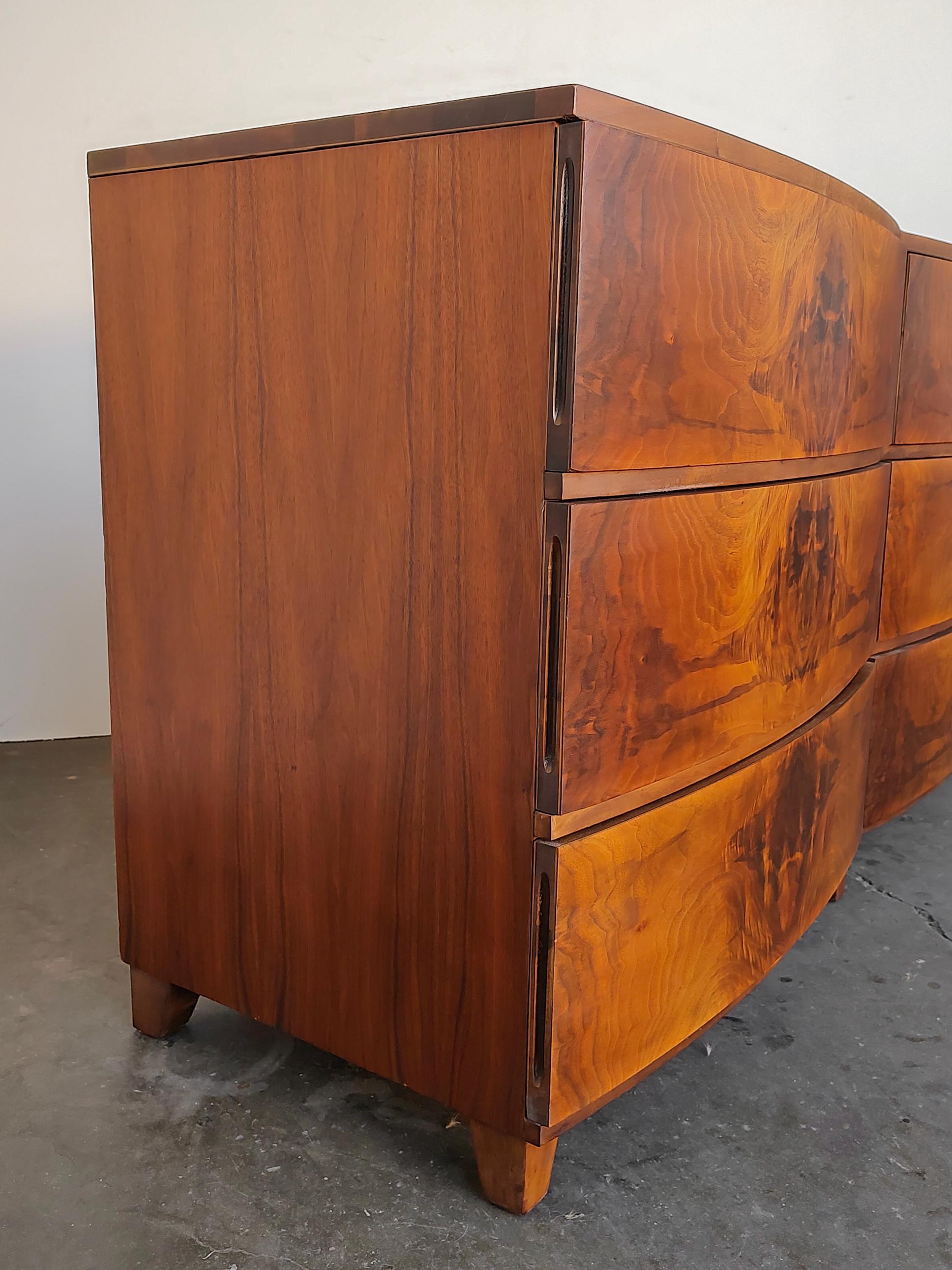 Art Deco Tri-Bond Furniture Flame Walnut Burl 6 Drawer Lowboy Dresser 1930s 6