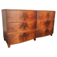 Art Déco Tri-Bond Furniture Flame Walnut Burl 6 Drawer Lowboy Dresser 1930s