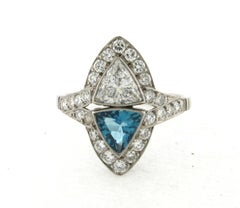 Art Deco Style Triangular .70 C Diamonds Aquamarine Platinum Ring