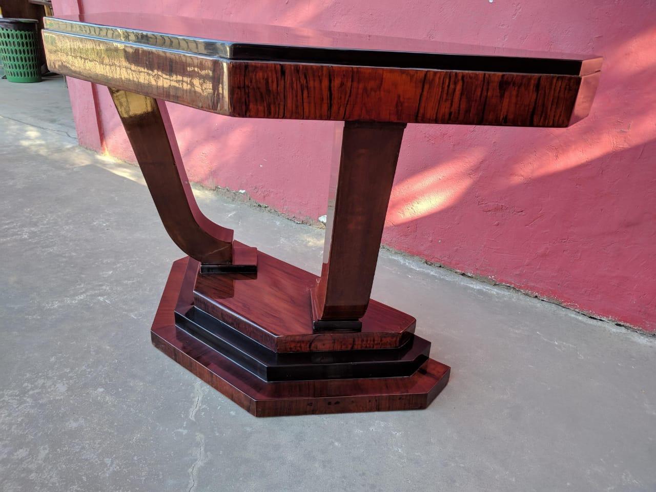 Art Deco Triangular Console with Ebony Accents In Good Condition In Oakland, CA