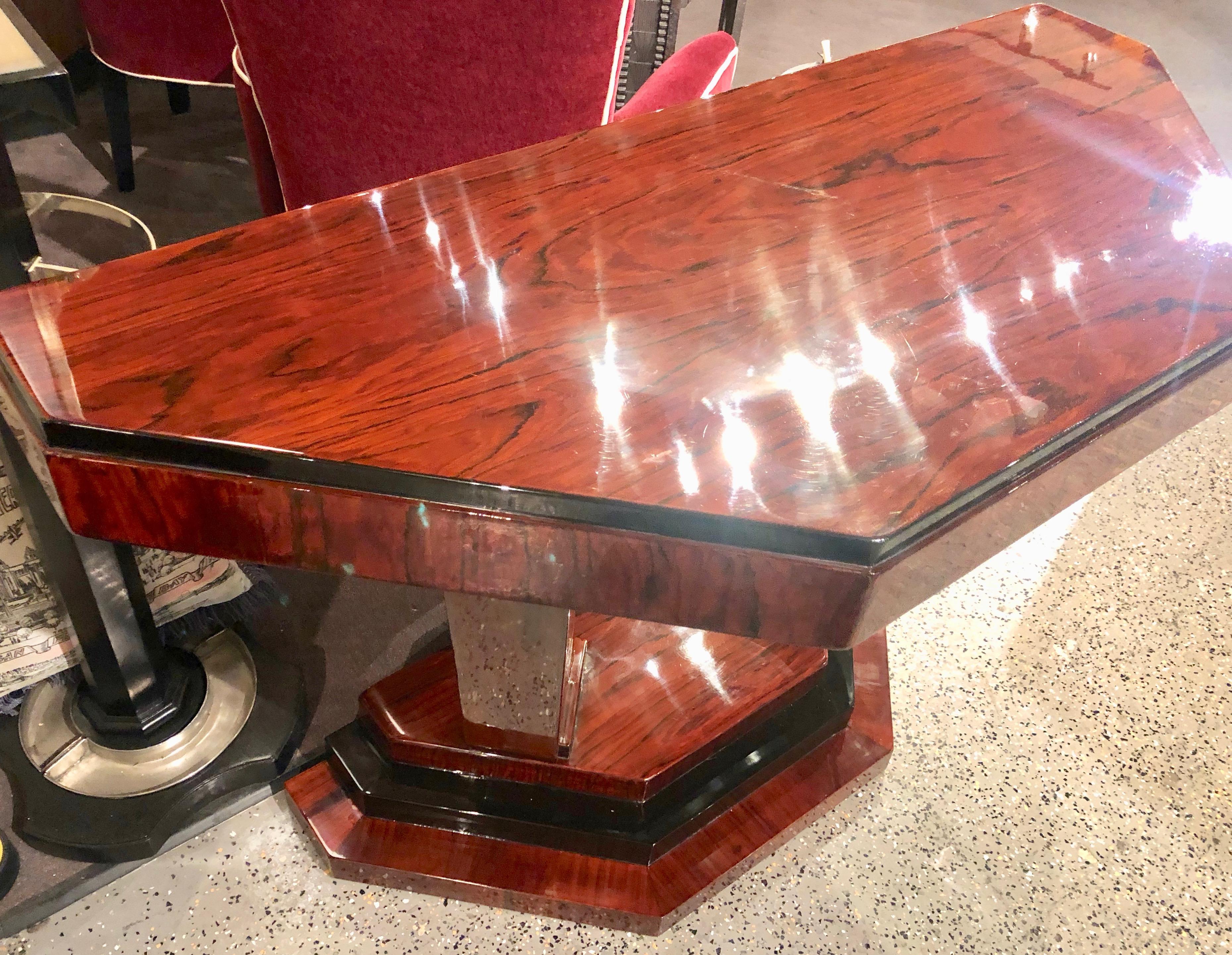 Glass Art Deco Triangular Console with Ebony Accents
