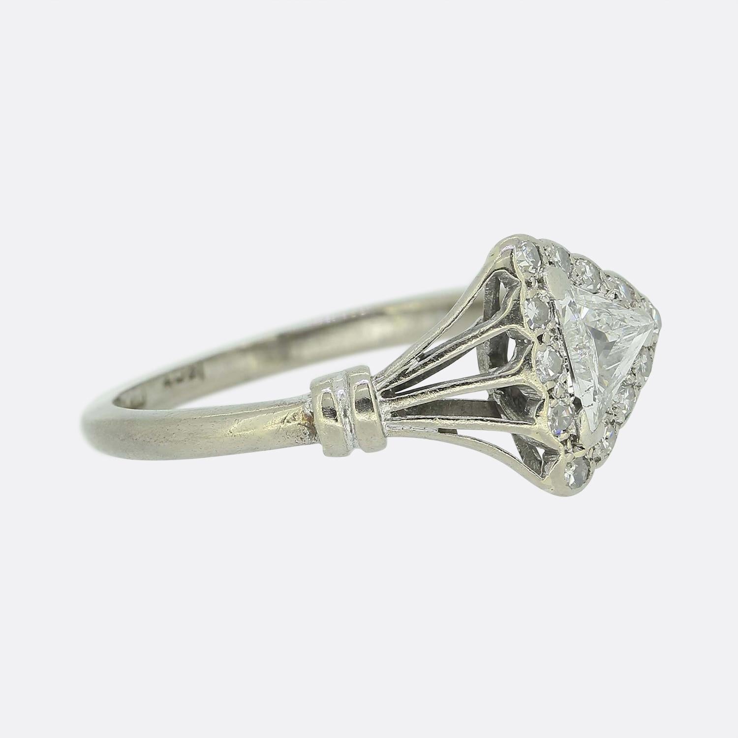 Trillion Cut Art Deco Triangular Diamond Cluster Ring For Sale