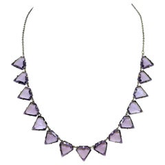 Art Deco Triangular Faceted Purple Glass Necklace
