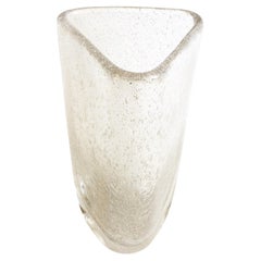 Art Deco Triangular Modernist Schneider Heavy Clear Glass Vase, Signed