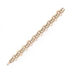 Art-Déco-Armband aus 14-karätigem Gold in drei Farben, mit Gelenken und stilisiertem kubistischem Design