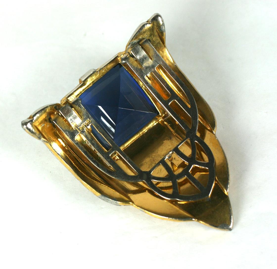 Women's or Men's Art Deco Trifari Sapphire Clip, Alfred Phillipe For Sale