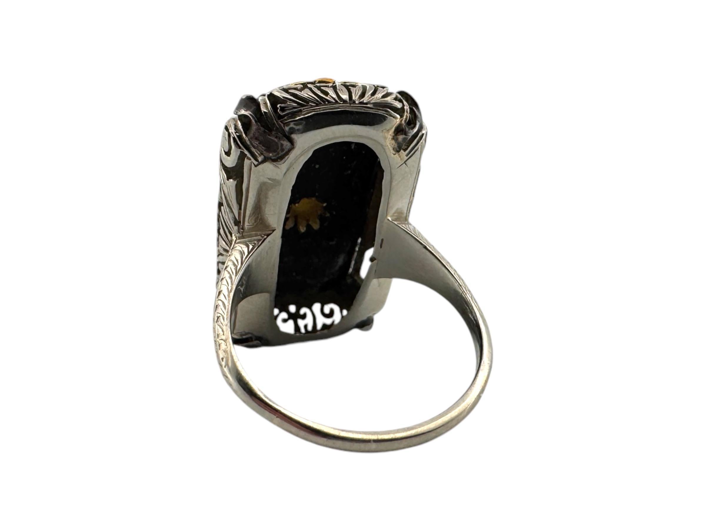 Art Deco TriGold Onyx & Diamond Cocktail Ring 18K For Sale 1