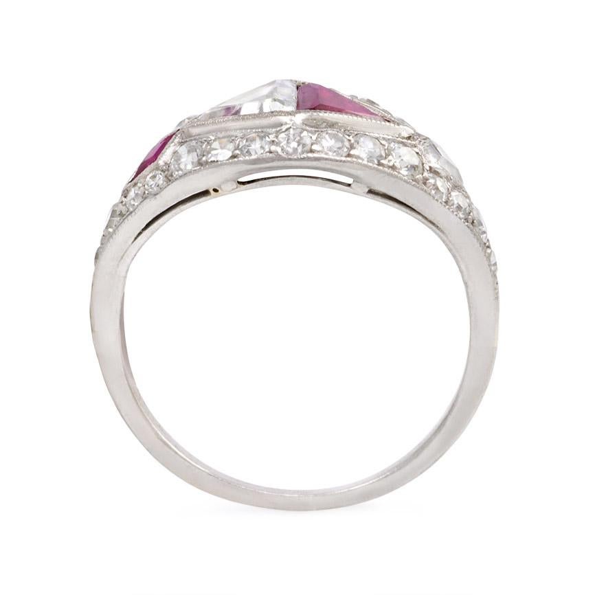 Trillion Cut Art Deco Trilliant-Cut Ruby and Diamond Ring in Platinum