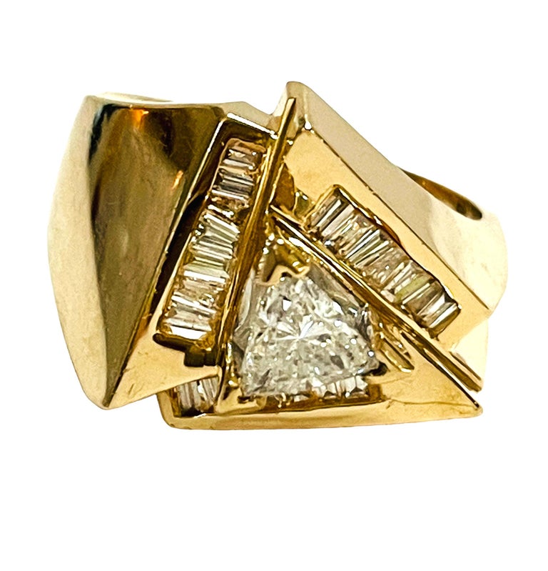 Art Deco Style Trillion Diamond Baguette Ring and Matching Earrings w ...
