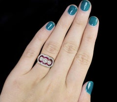 Art Deco Style Trilogy Diamond Natural Rubies 2 Carat Gold Ring