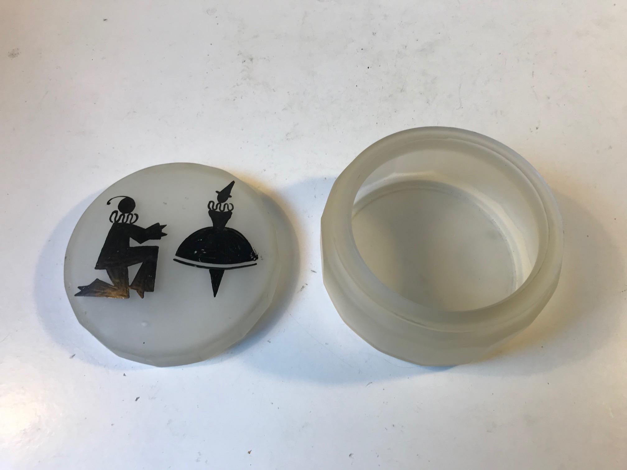 Art Deco Trinket in Frosted Glass, 1920s In Good Condition For Sale In Esbjerg, DK