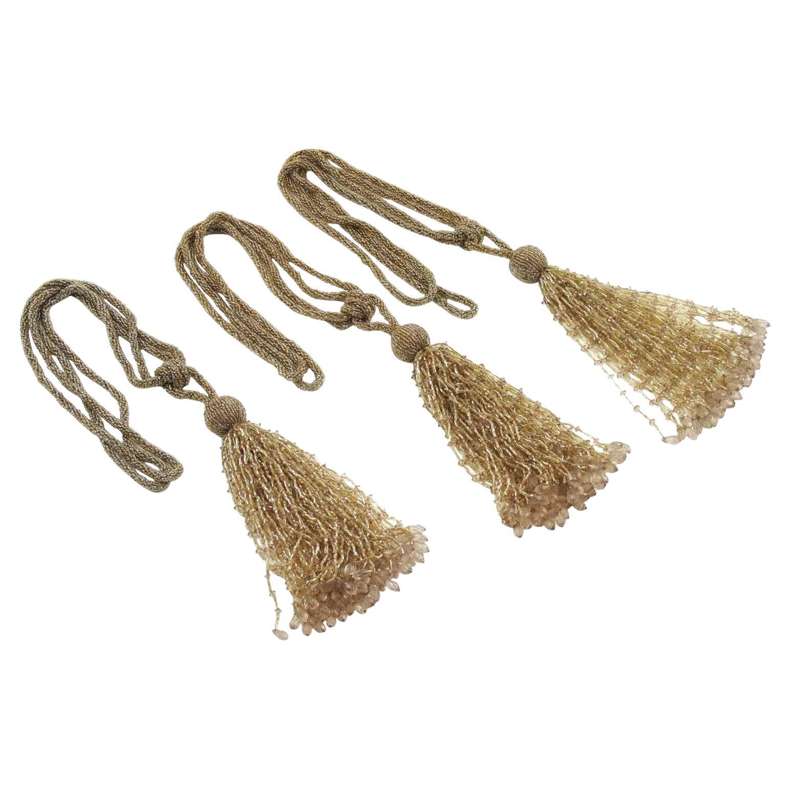 Pair of Large French Gold Silk Handmade Tassels, Passementerie Curtain