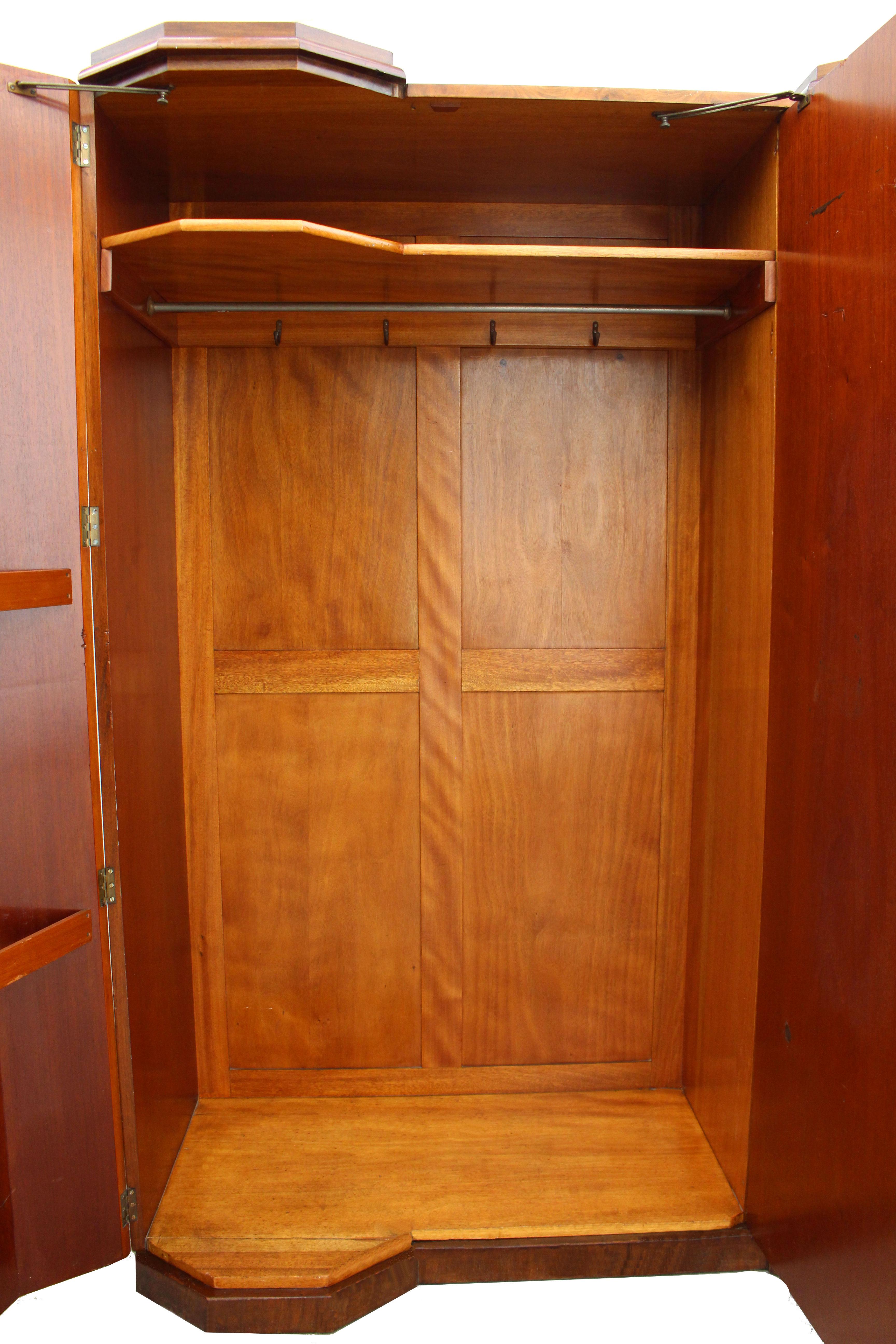 Art Deco Triple Breakfront Walnut Wardrobe, c1930, England 8