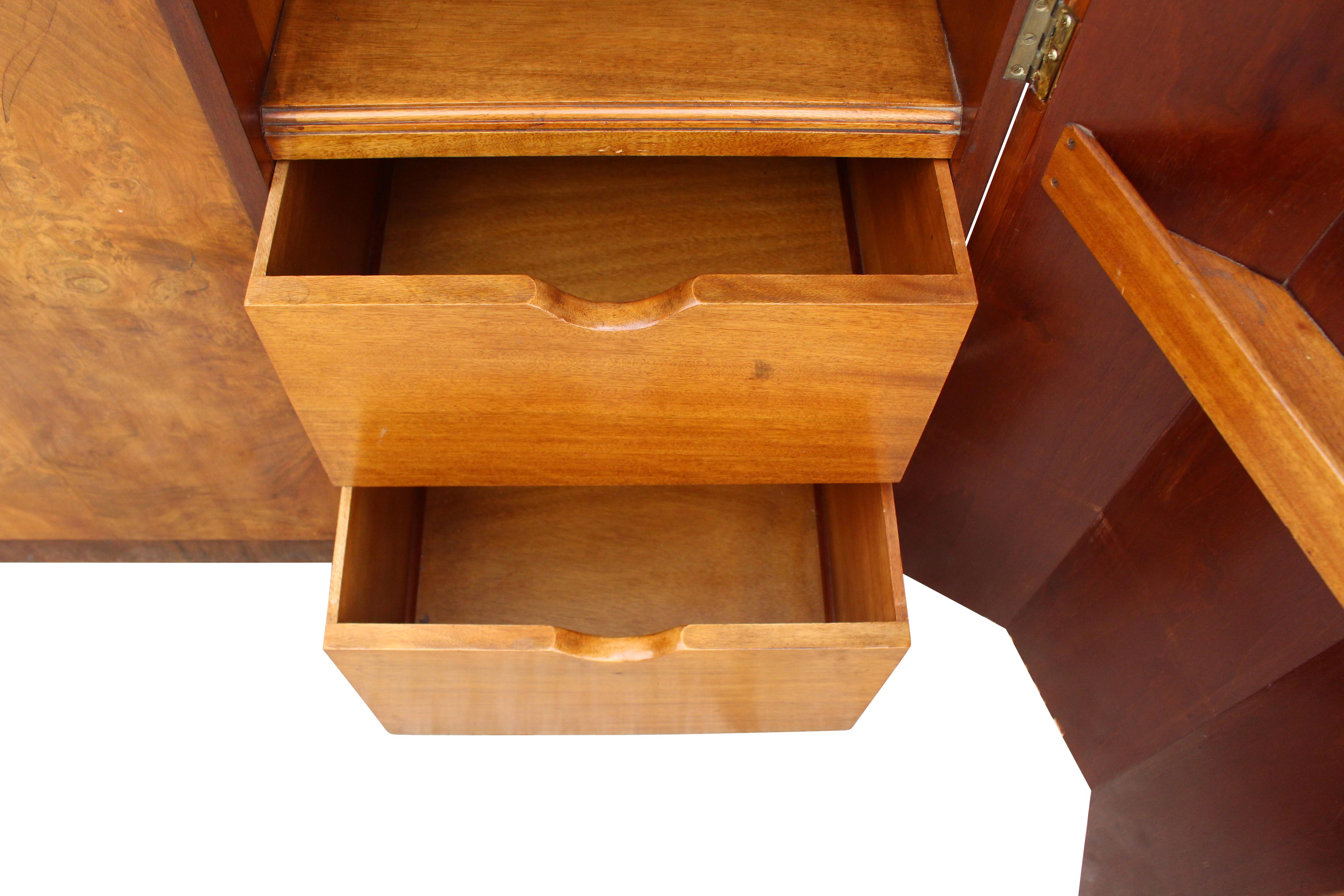 Art Deco Triple Breakfront Walnut Wardrobe, c1930, England 9