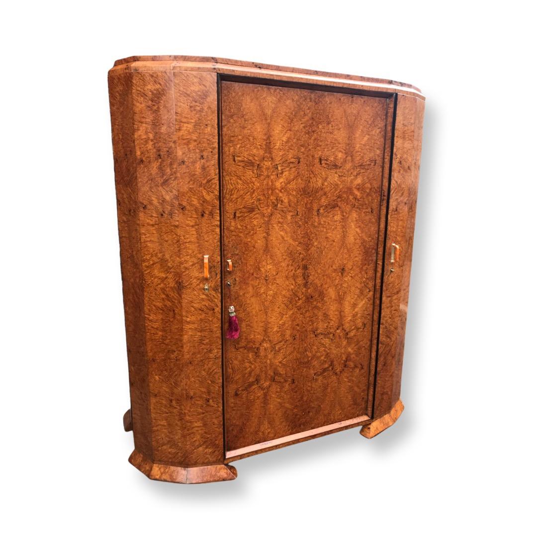Art Deco Triple figured walnut wardrobe (flatpack) For Sale 5