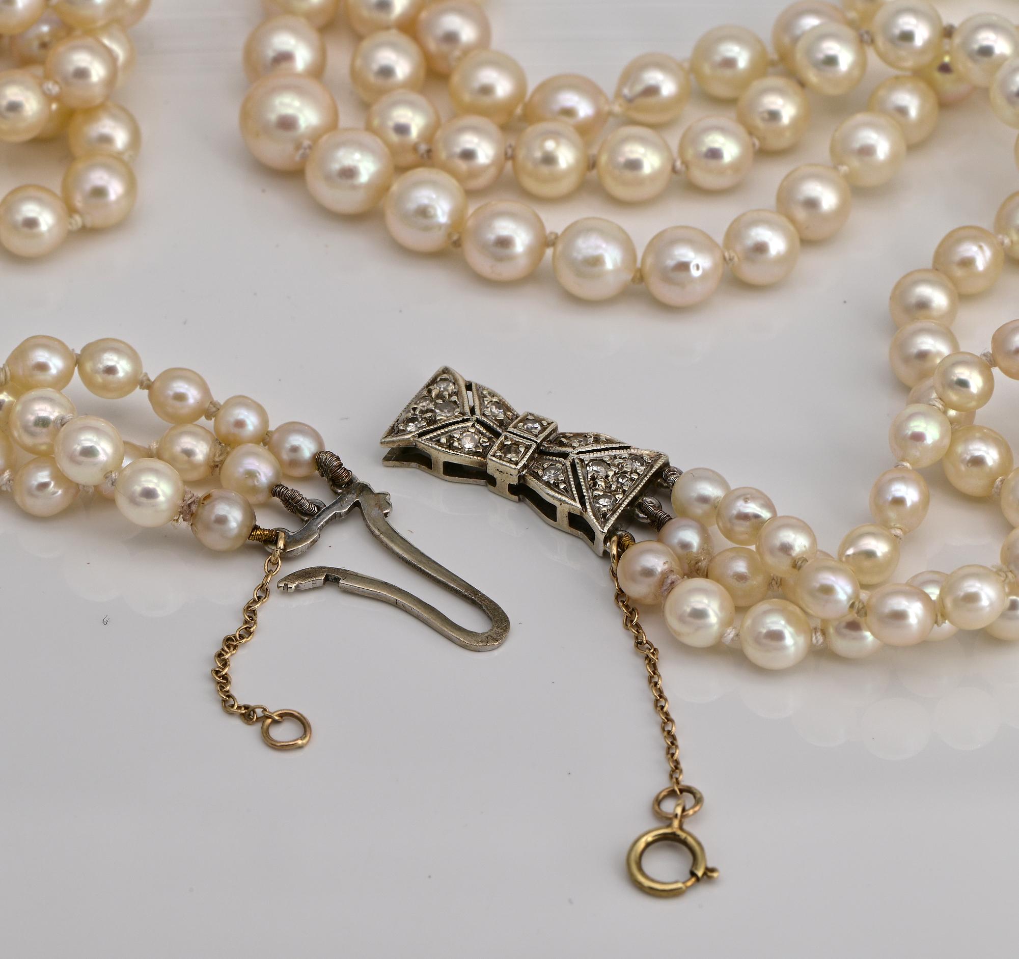 Collier Art déco à trois rangs de perles de culture et de diamants 1