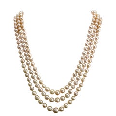 Antique Art Deco Triple Strand Cultured Sea Pearl Diamond Necklace