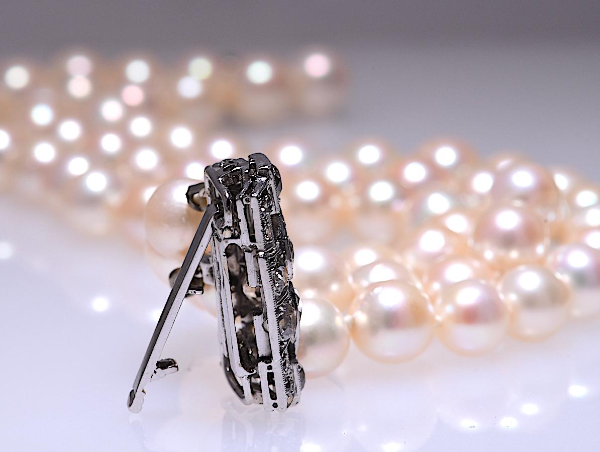 Art Deco Triple Strand Pearl Bracelet with 1.8 Carat TW Platinum Clasp 2