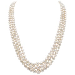 Art Deco Triple Strand Pearl Diamond Necklace, circa 1920