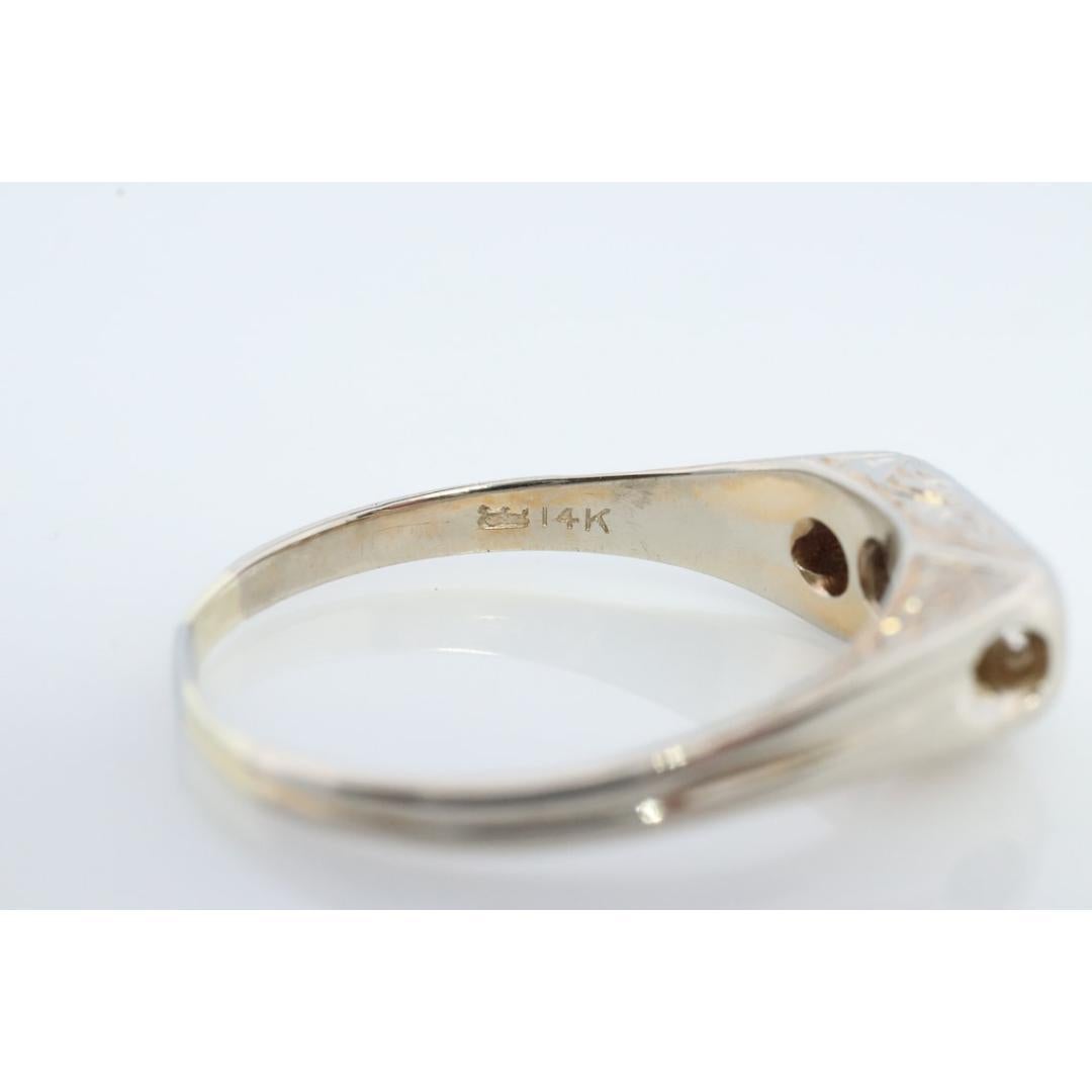Bague Art déco à trois diamants jumeaux. Or blanc 14k Gravé Journey Trilogy Trio en vente 4