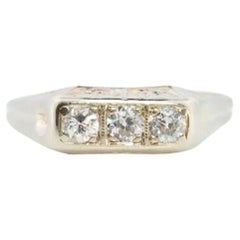 Bague Art déco à trois diamants jumeaux. Or blanc 14k Gravé Journey Trilogy Trio