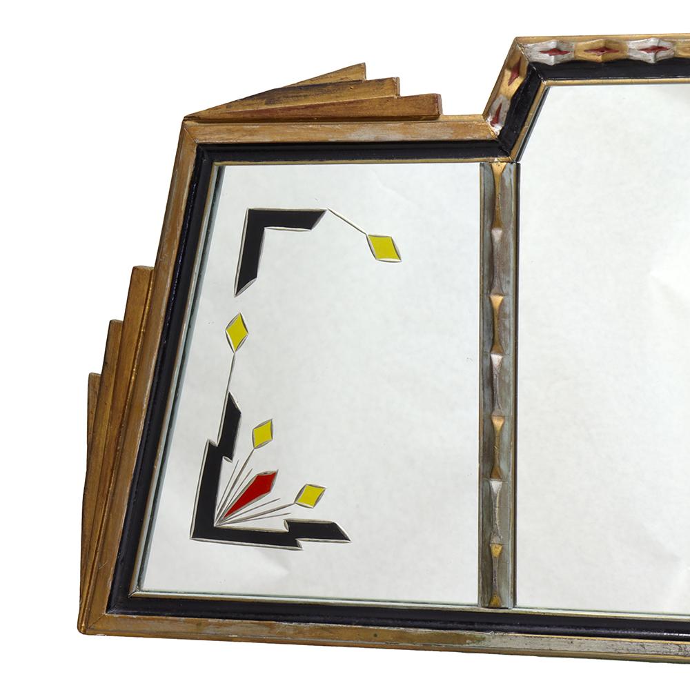 This gorgeous triptych style mirror is an art deco dream. A configuration like one is often referred to as a mantel mirror, but we think this landscape style beauty can reflect the truth in style in lots o f settings. The frame has plenty of angular