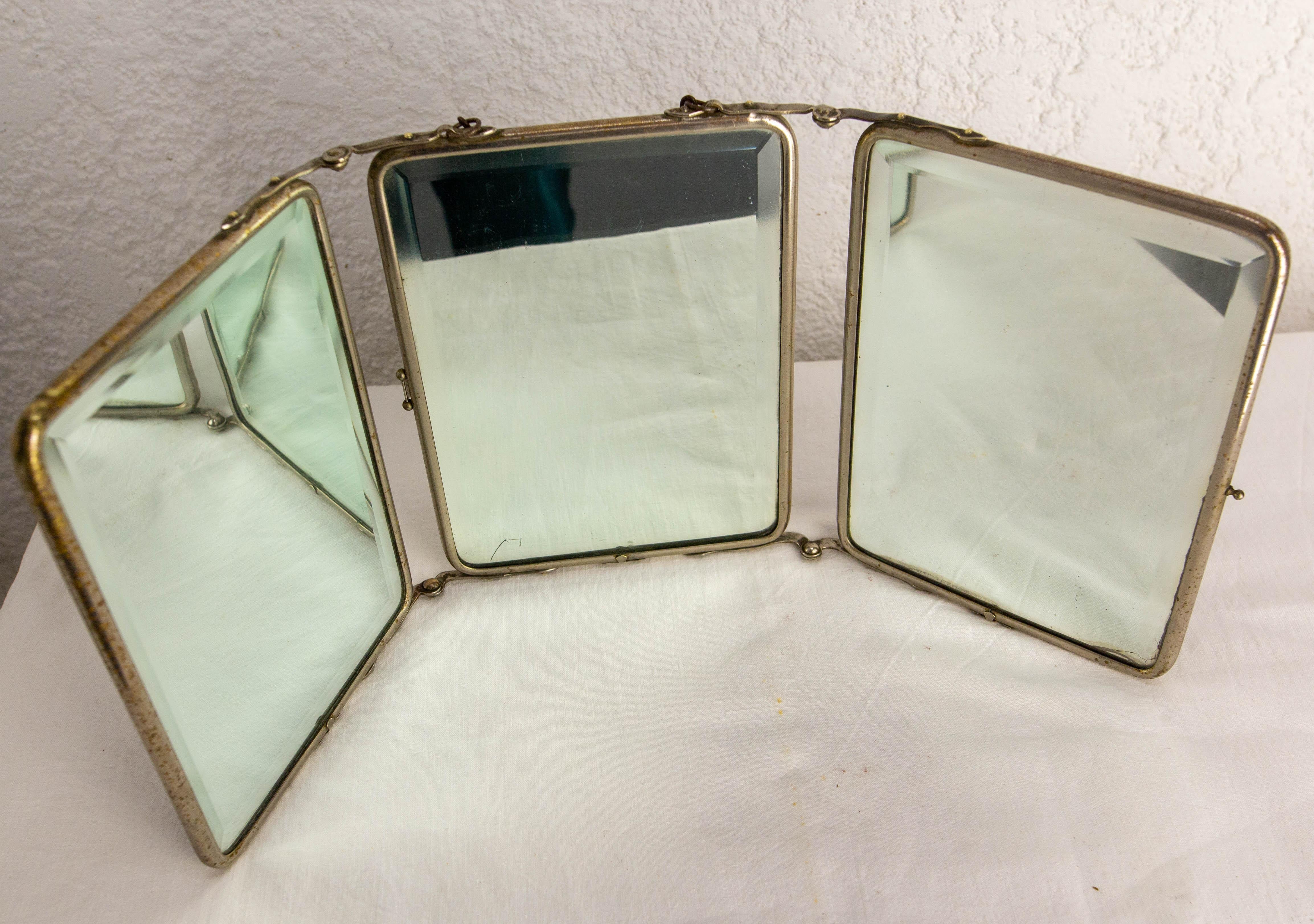French Art Deco Triptyque Barber Beveled Mirror circa 1930 For Sale