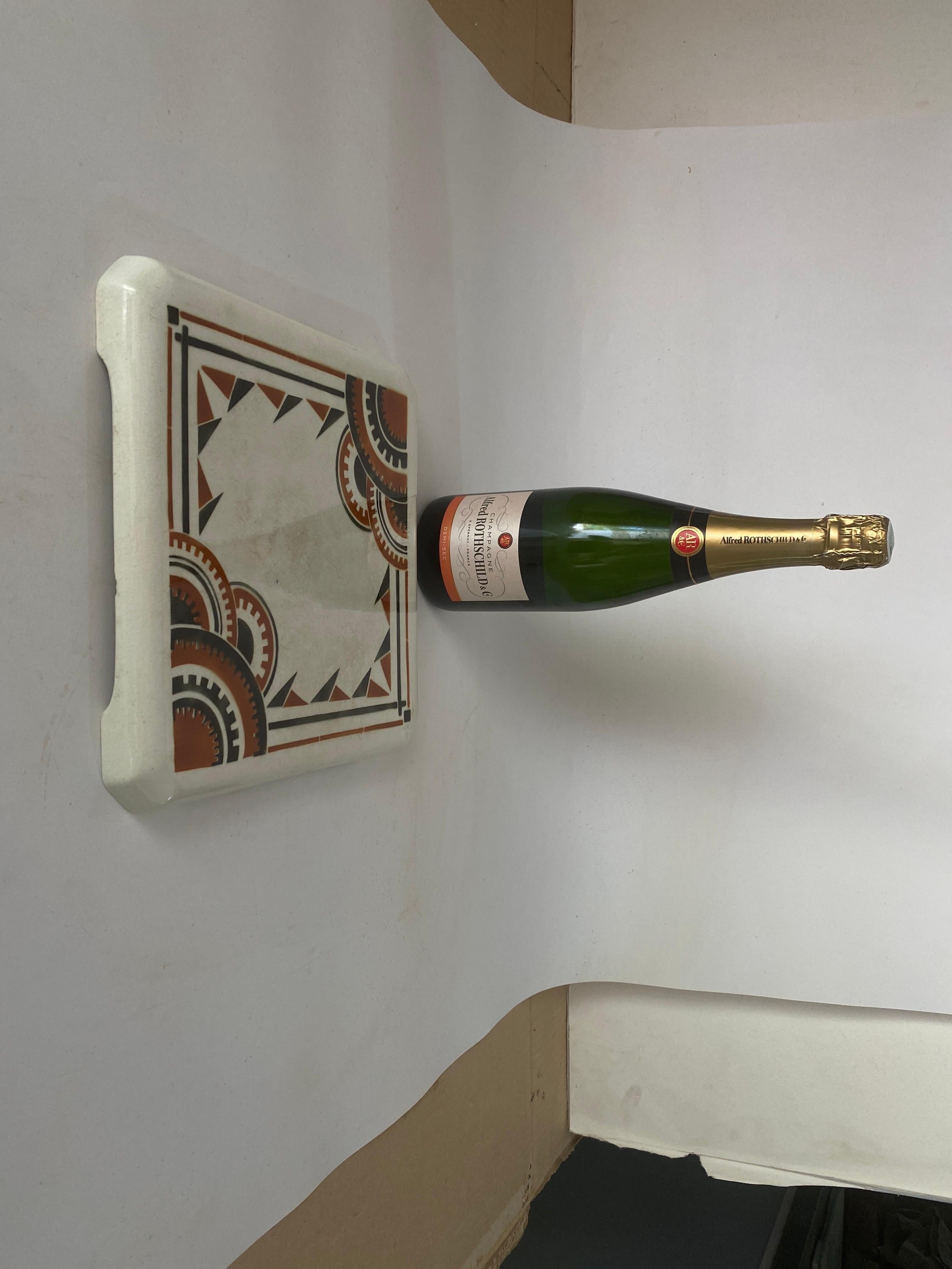 Sottopentola Art Deco in ceramica colore bianco nero Francia 1940 firmato Luneville in vendita 1
