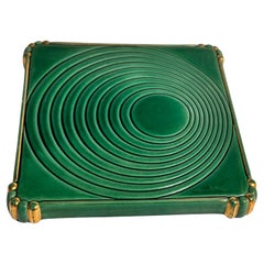 Art Deco Trivet in Ceramic Green Color, Geommetrical Decor Patern France 1940