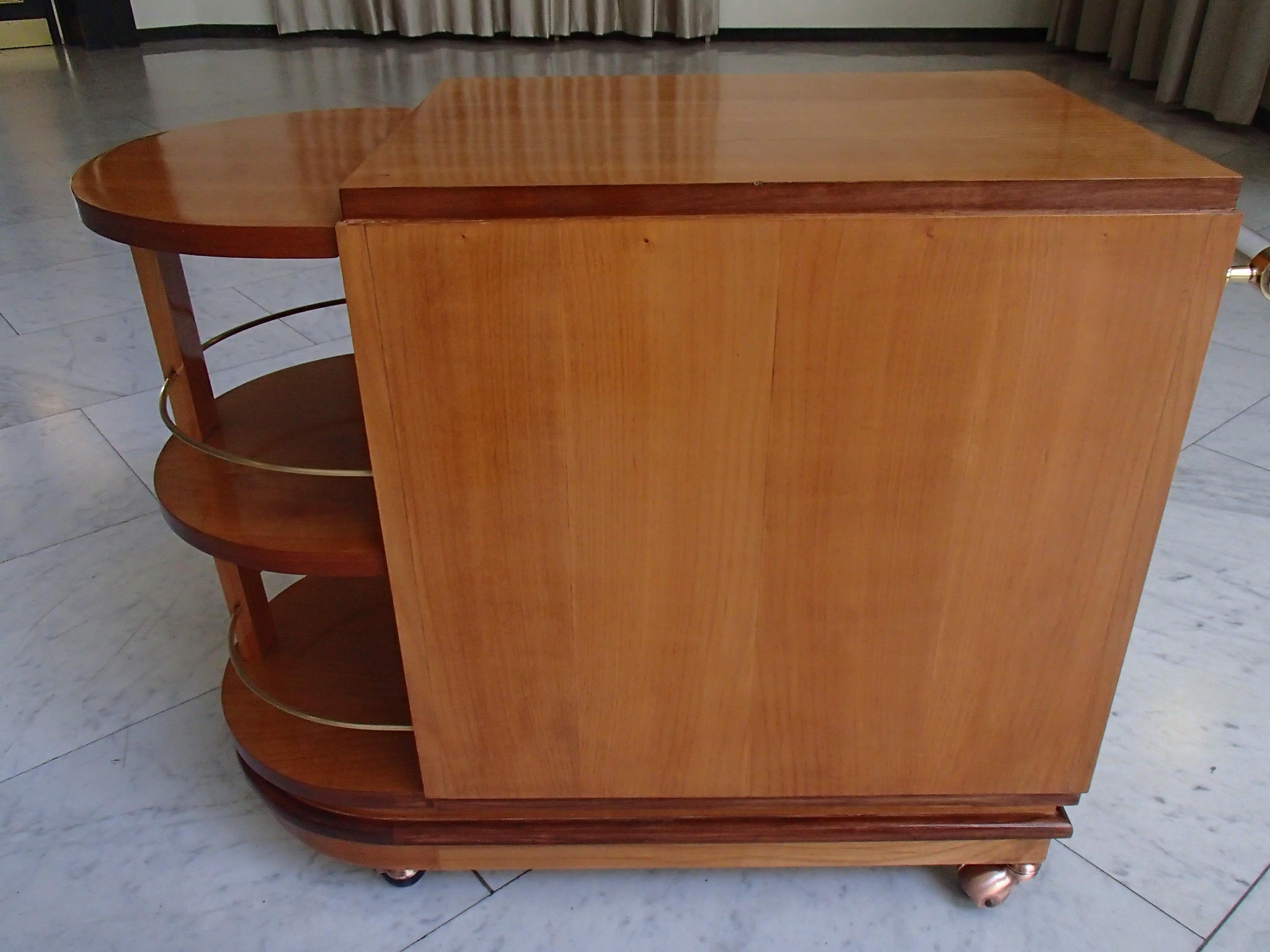 Art Deco Trolley Bar with 2 Doors and Bottle Compartment on Copper Wheels For Sale 13