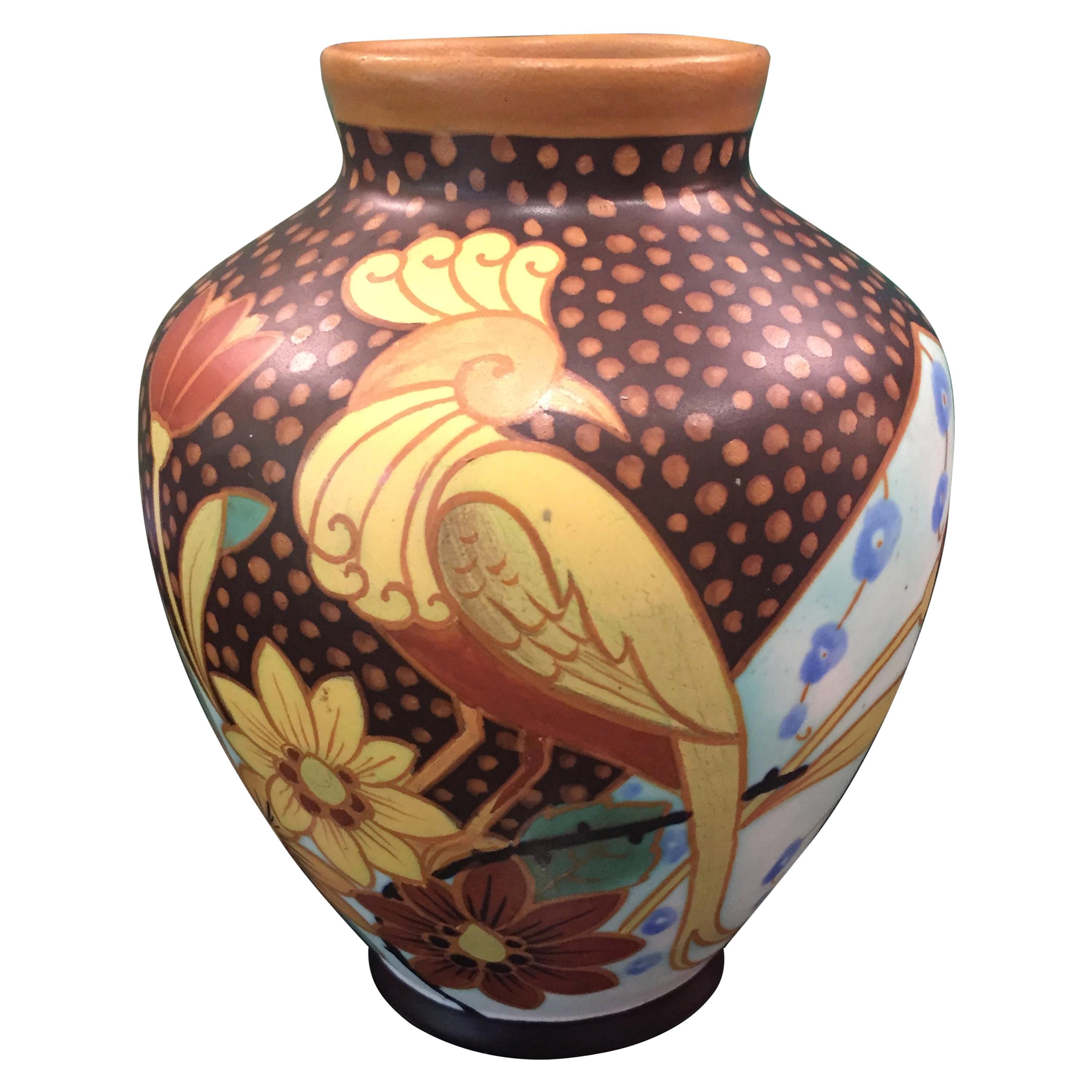 Art Deco Tropical Earthenware Vase by Charles Catteau for Boch Frères Keramis For Sale