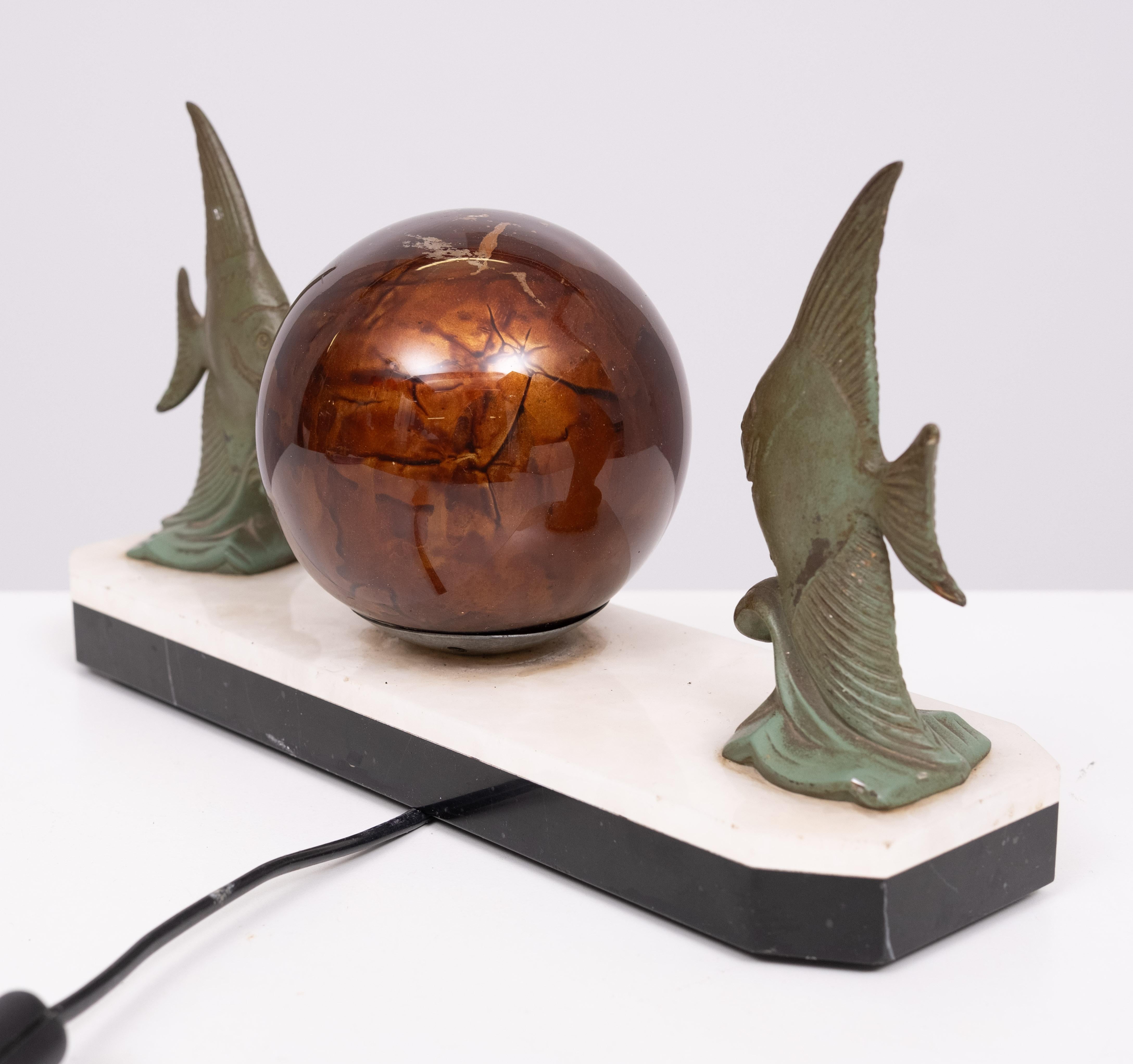 French Art Deco Tropical Fish Lamp  1930s For Sale