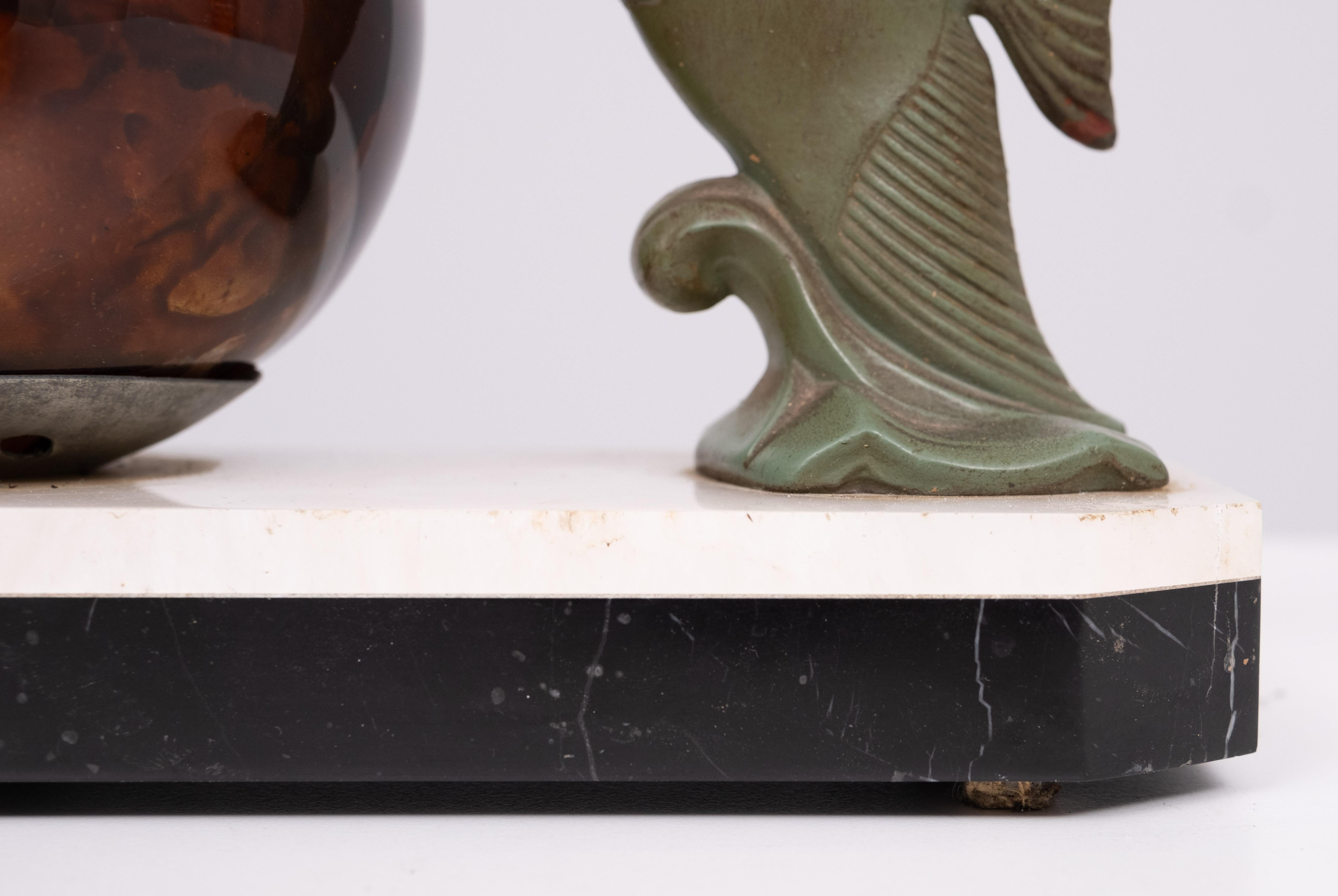 Marble Art Deco Tropical Fish Lamp  1930s For Sale
