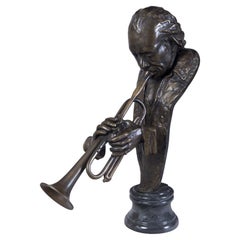 Art Deco Trumpeter Sculpture Made Out of Bronze, Original Condition, Made 1930s