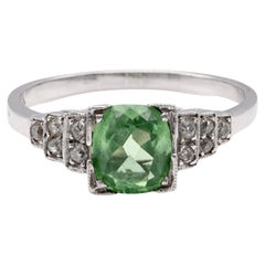 Art Deco Tsavorite Diamond 18K White Gold Garnet Ring