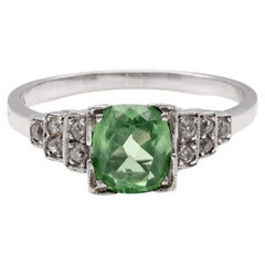 Art Deco Tsavorite Diamond 18K White Gold Garnet Ring