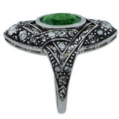 Art Deco Tsavorite Garnet and Old European Diamond Ring