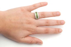 Art Deco Tsavorite Garnet Diamond Hand Engraved Wedding Band