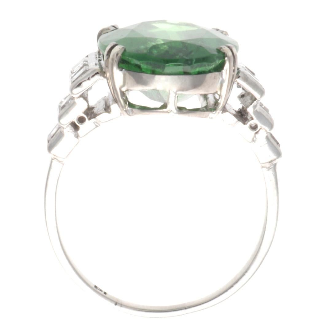 Art Deco Tsavorite Garnet Diamond Platinum Ring In Excellent Condition In Beverly Hills, CA
