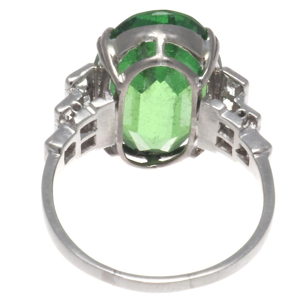 Art Deco Tsavorite Garnet Diamond Platinum Ring 1