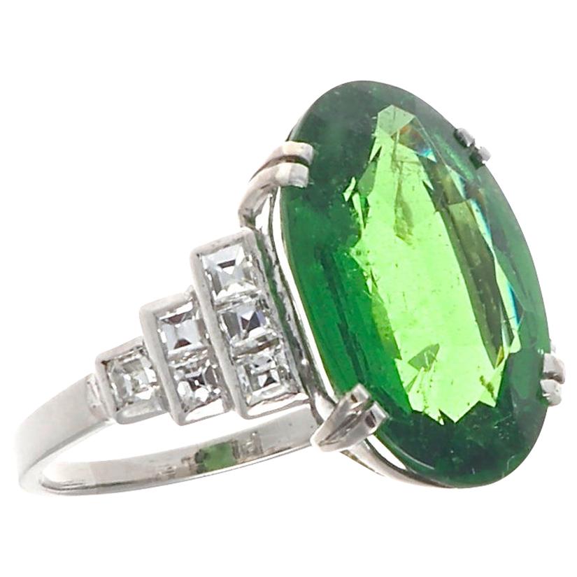 Art Deco Tsavorite Garnet Diamond Platinum Ring