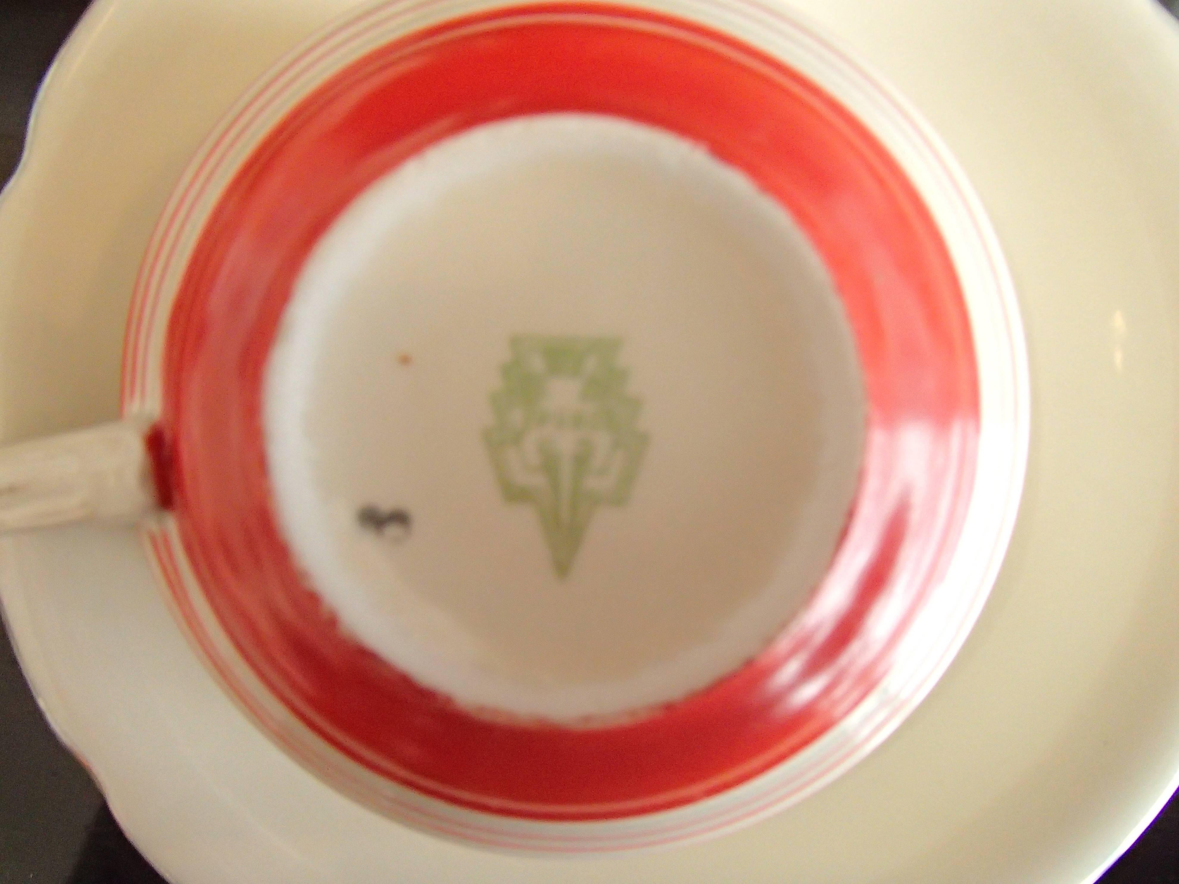 Service à thé Tête-à-tête Art Déco Karlsbad Red Silver on Ivory 1
