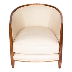 Art Deco Tub Chair in Beechwood and Reupholstered Cream Suede and Leather
