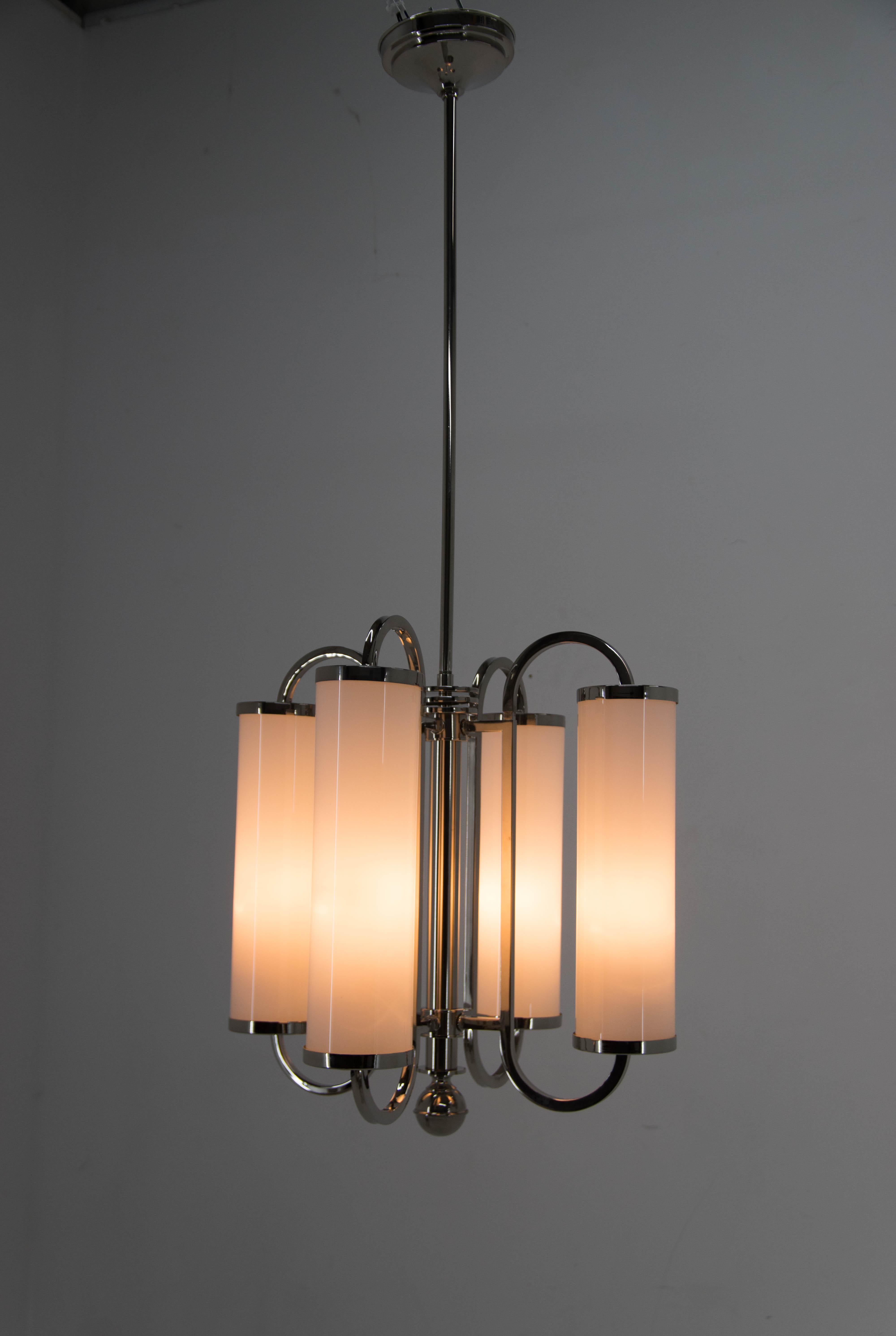 European Art Deco Tubular Chandelier, 1930, Perfect Condition