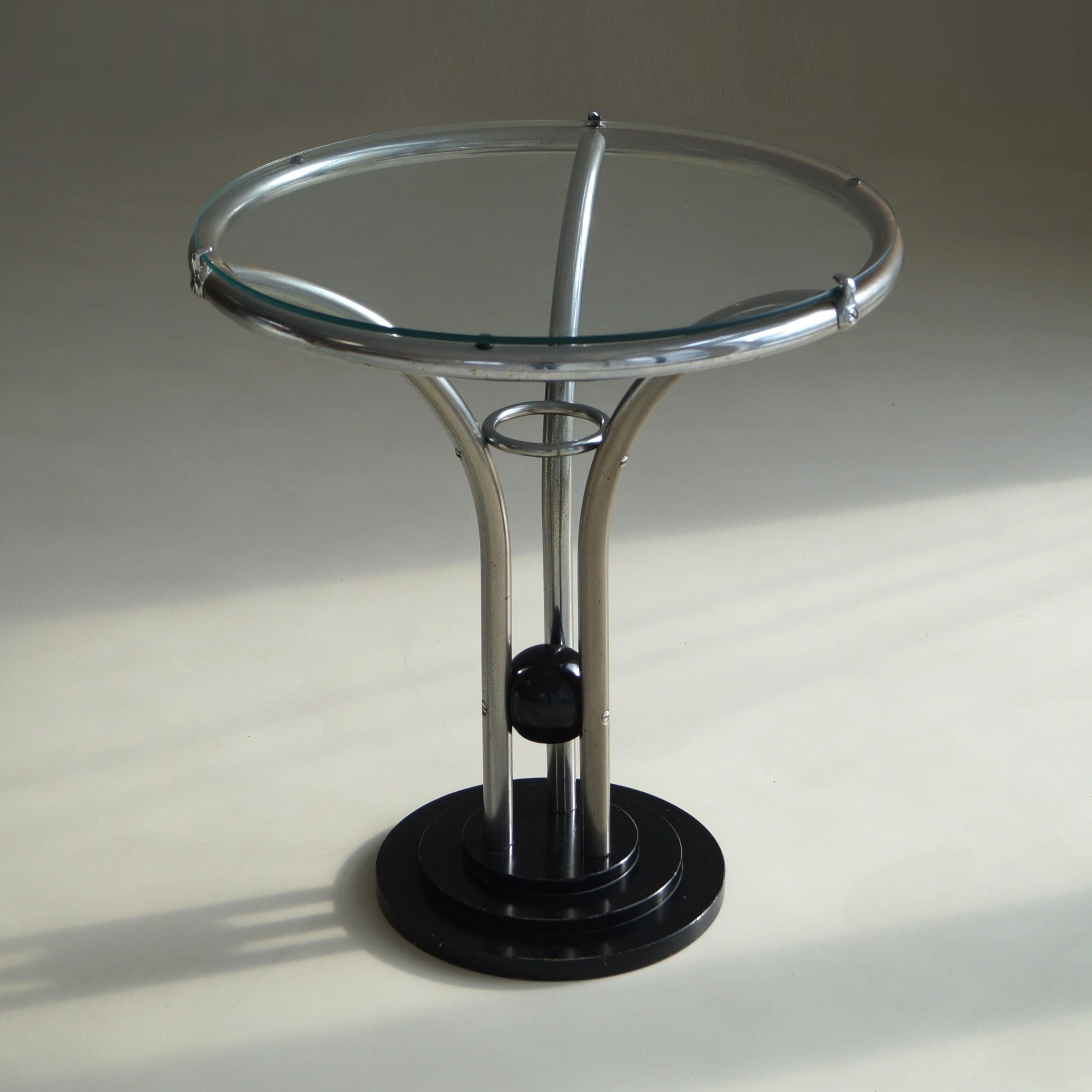 Art Deco Tubular Chrome, Black Ball and Glass Top Side Table, ca. 1935 For Sale 4